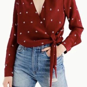 J. crew maroon silk tie front blouse w/ ikat print
